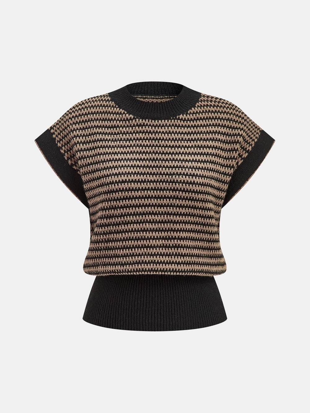 Commense Black and Beige Striped Knit Shell